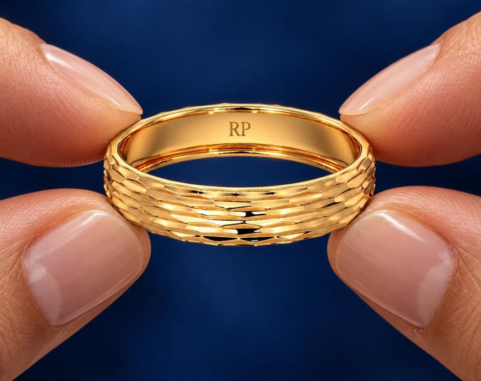 Solid Gold Textured Band Ring, Multi Row Woven Wedding Ring, Hammered Gold Statement Band, Minimalist Anniversary Ring