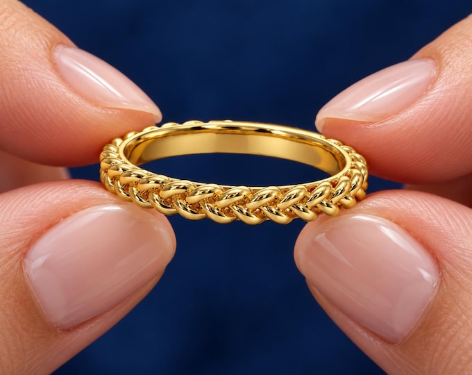 Gold Rope Twist Ring Solid Gold Band Minimalist Wedding Ring Classic Braided Stackable Ring for Women
