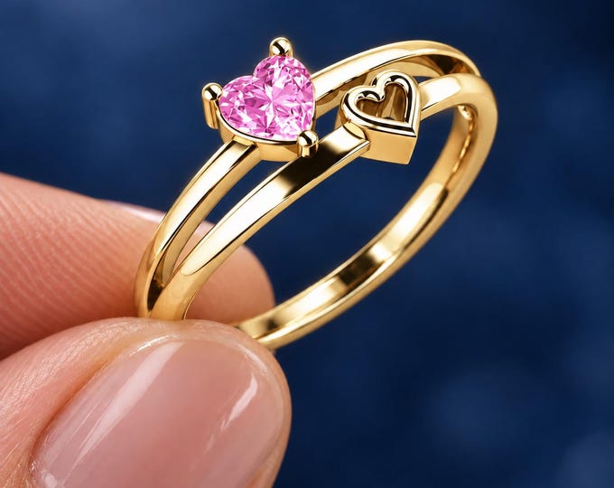 Heart-Cut Pink Lab-Grown Diamond Ring, Romantic Engagement Band (0.50 CT)