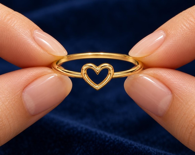Heart Outline Gold Ring | Minimalist Love Ring | Dainty Heart Ring | Promise Ring