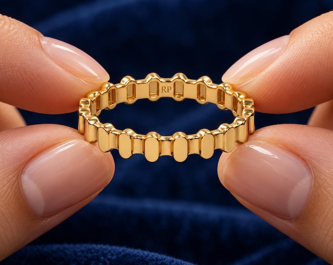 Gold Chain Link Eternity Band Ring Wide Statement Wedding Anniversary Ring