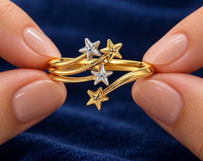 Four Star Ring Gold Starburst Ring Celestial Star Ring Dainty Statement Jewelry Gift for Her