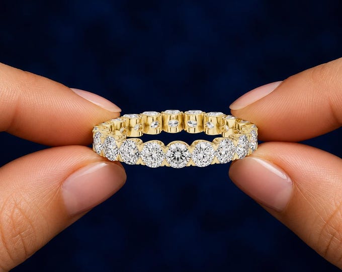 3.20 CT Round Lab Grown Diamond Eternity Band, Full Eternity Wedding Ring, Prong Set Gold