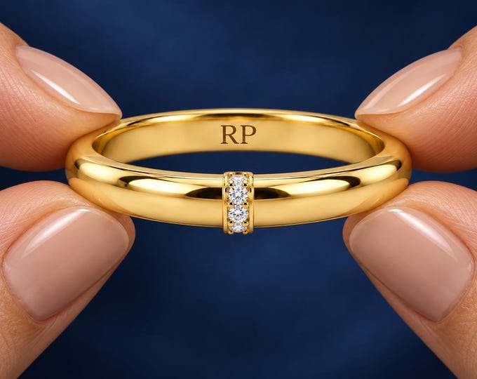 0.20 CTW Four Diamond Band Ring Lab Grown Diamond Wedding Ring Minimalist Stackable Gold Ring