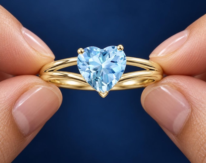 1.5 Carat Lab Grown Blue Diamond Ring, Heart Cut Solitaire Engagement Ring, Gold, Rose Gold or Platinum, Gift for Her