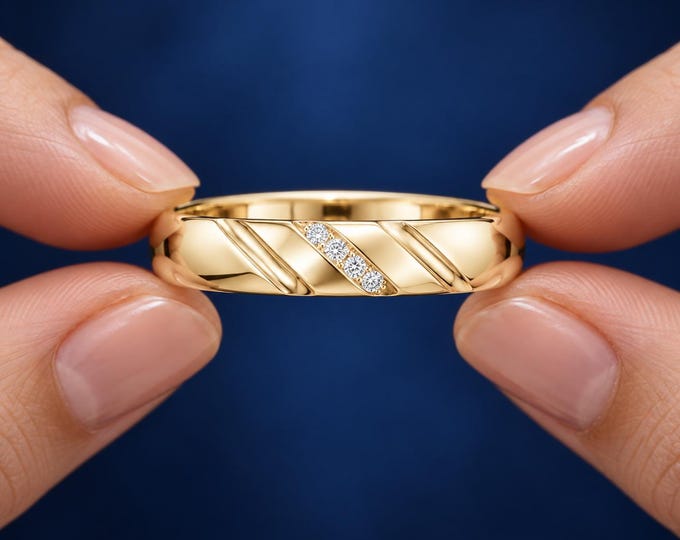 Lab Grown Diamond Band Ring 0.40 Ct Total Diagonal Accent Solid Gold Wedding Ring