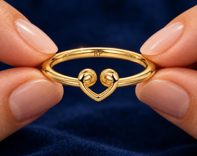 Gold Heart Knot Ring Solid Gold Love Band Minimalist Romantic Jewelry Gift