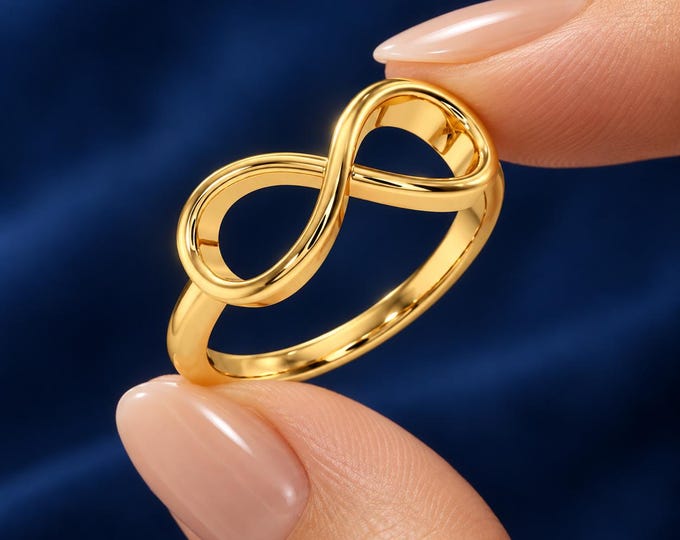 14K Solid Gold Infinity Ring, Minimalist Dainty Band, Anniversary Gift for Her