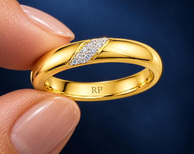 0.50 Ct Lab Grown Diamond Curved Accent Band Ring, Solid Gold Wedding Ring, Modern Diamond Wedding Band