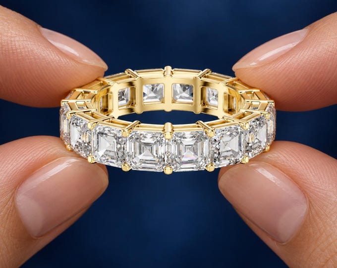 8.00 CT Emerald Cut Lab Grown Diamond Eternity Band, Full Eternity Wedding Ring