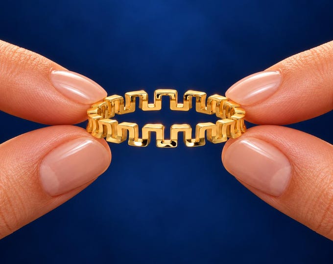 Greek Key Band Ring Geometric Maze Ring Bold Minimalist Statement Ring Modern Unisex Jewelry