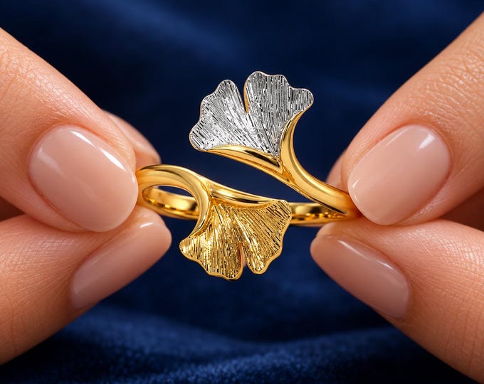 Ginkgo Leaf Ring, Botanical Statement Ring, Nature Inspired Gold Ring, Unique Leaf Jewelry, Gift for Her