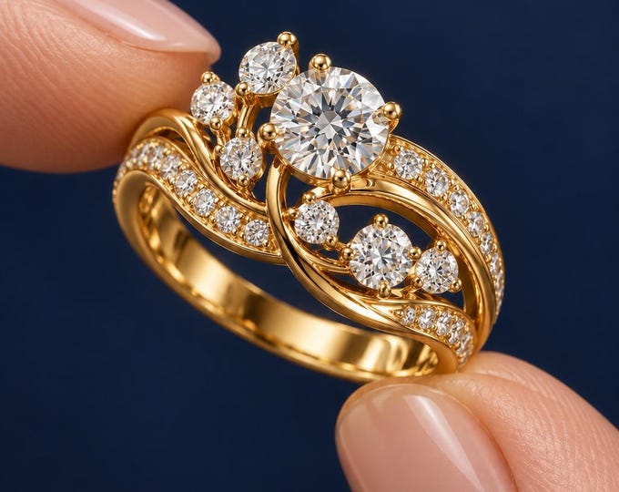 1.50 CT Diamond Floral Engagement Ring, Lab Grown Diamond Cluster Ring, Vintage Inspired Bridal Ring, 14K Gold Statement Ring