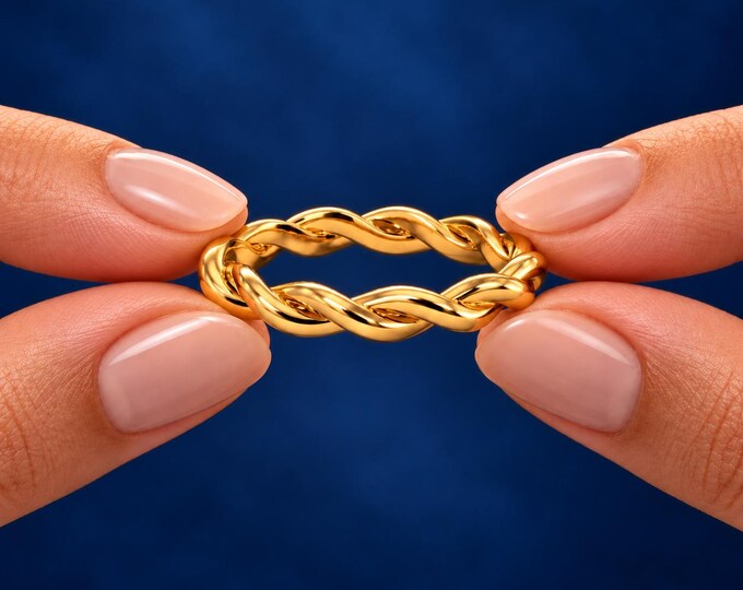 Twisted Interwoven Band Ring, Solid Gold Knot Ring, Minimalist Wedding Band, Simple Stackable Ring