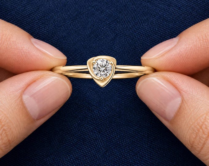 0.50 Carat Lab Grown Diamond Heart Halo Ring Solid Gold Engagement Ring