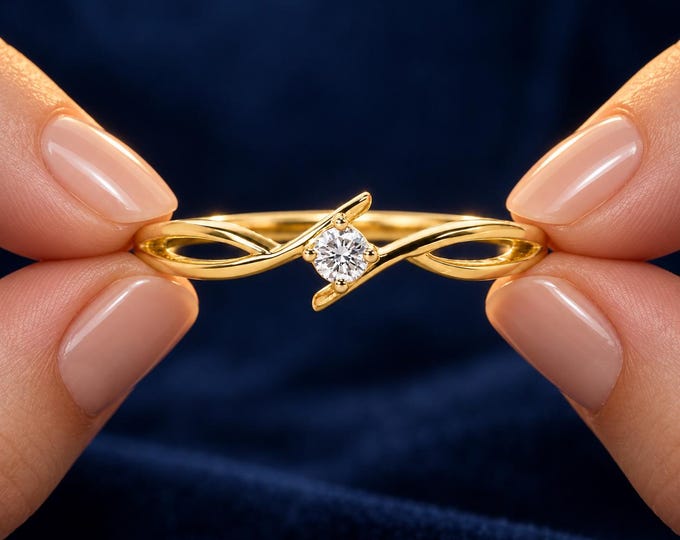 0.25 CT Round Cut Lab Grown Diamond Infinity Twist Ring, Dainty Solitaire Engagement Ring, Yellow Rose White Gold Promise Ring for Women