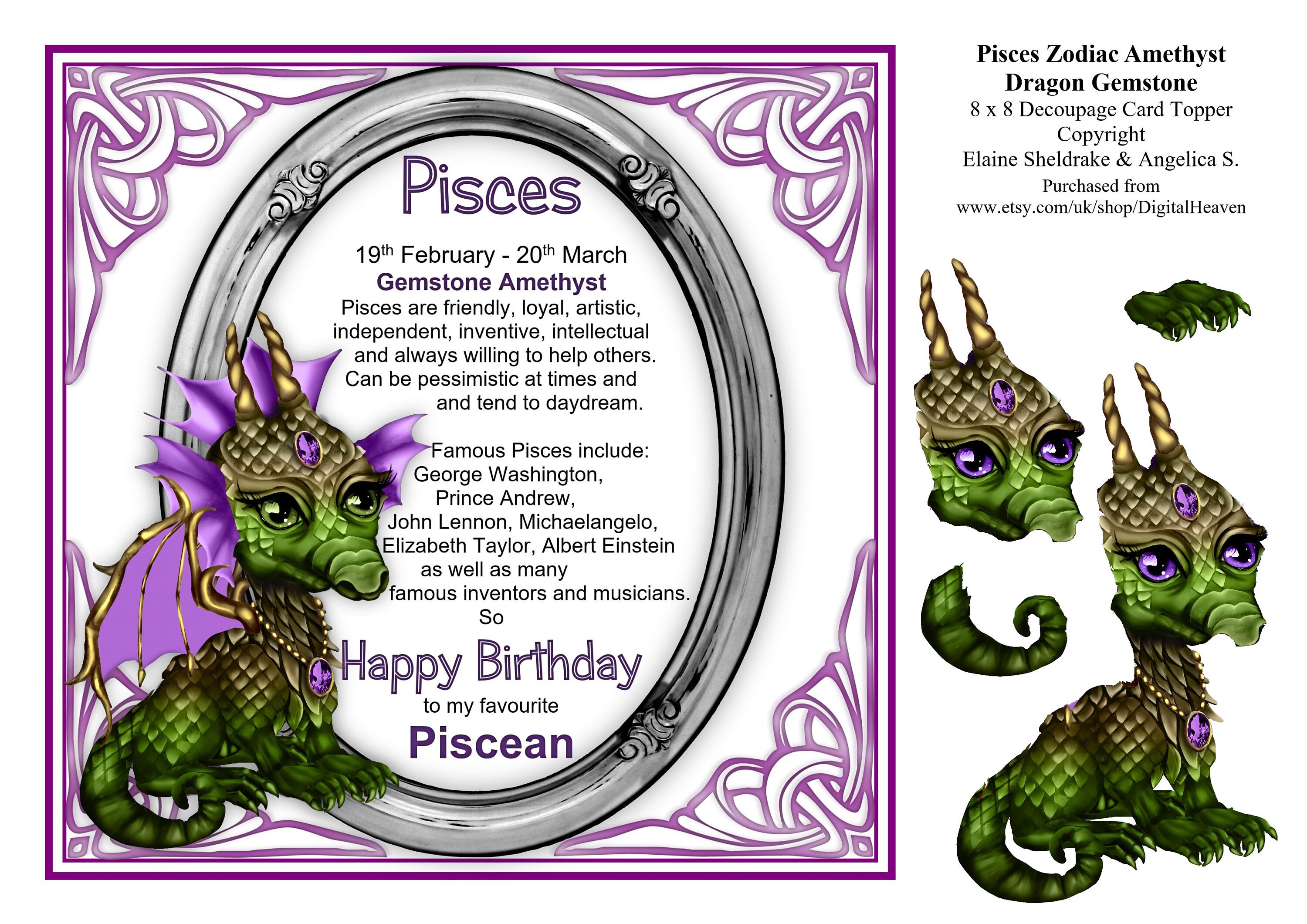 8 x 8 Fische Sternzeichen Geburtstag Edelstein Dragon Etsy