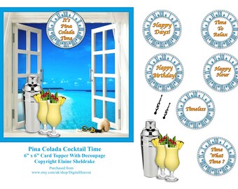 Pina Colada Cocktail Hour 6 x 6 Topper + Decoupage