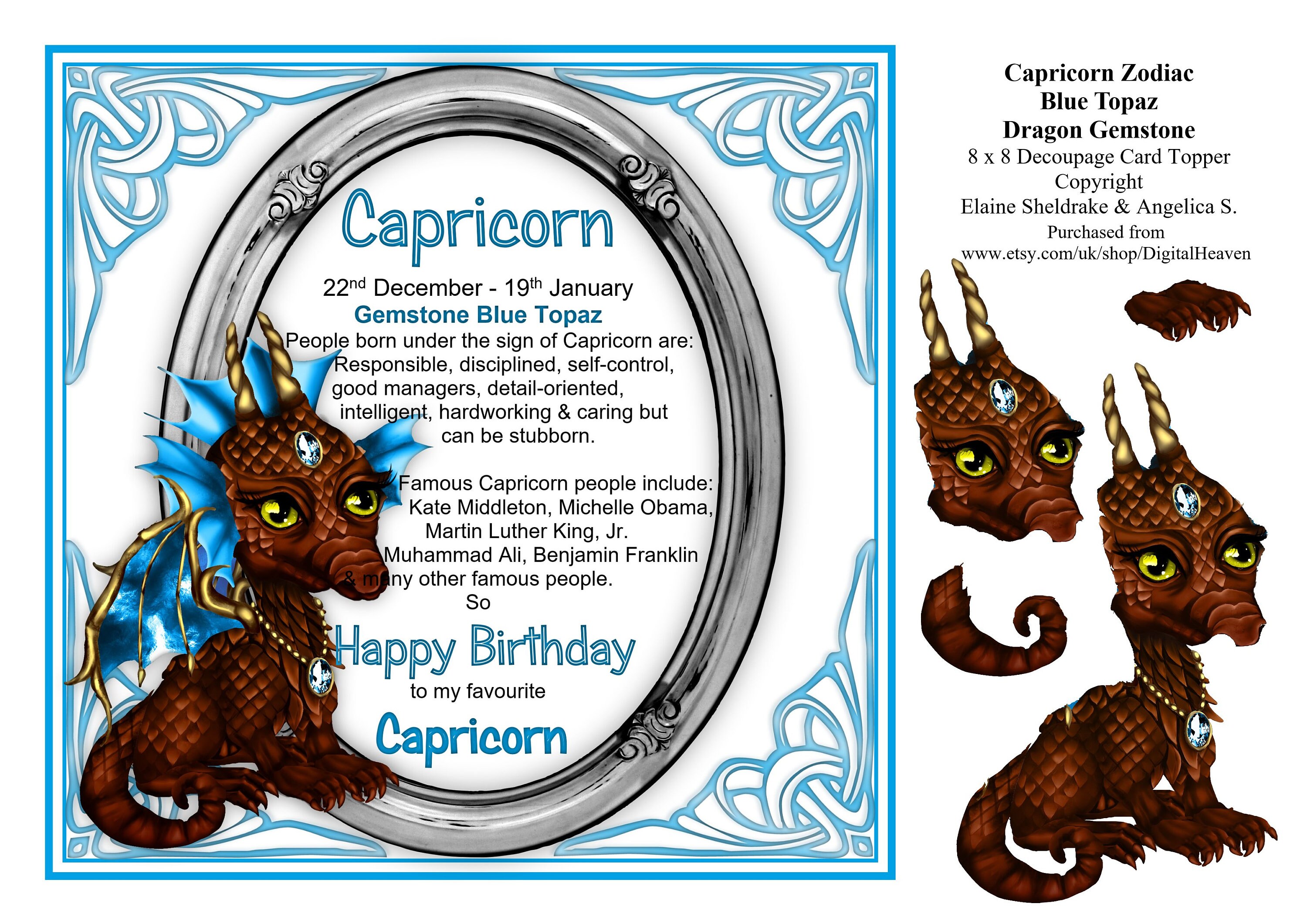 8 x 8 Steinbock Sternzeichen Geburtstag Edelstein Dragon Etsy