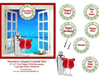 Strawberry Daquiri Cocktail Hour 6 x 6 Topper + Decoupage