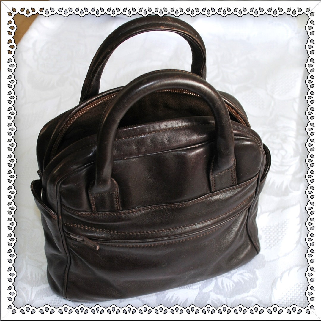 ENNY Italian Dark Brown Leather 8 X 8 Handbag Etsy UK