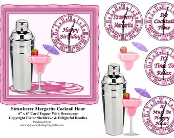 Strawberry Margarita Cocktail Hour 6 x 6 Topper + Decoupage