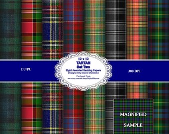 Tartan Set Two 12 x 12 Backing Paper Sheets For Card Making, Scrapbooking & Paper Crafts