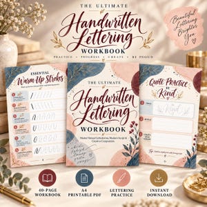 Caderno de exercícios de caligrafia, PDF para prática de lettering, caligrafia moderna e imitação de caligrafia, 40 páginas A4 para impressão
