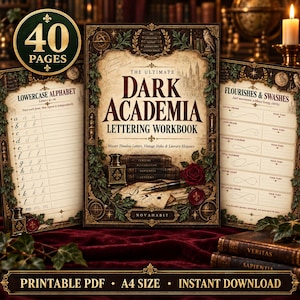 Dark Academia Lettering Workbook, Gothic Calligraphy Practice Sheets, Vintage Alphabet Guide, 40 Page Printable PDF