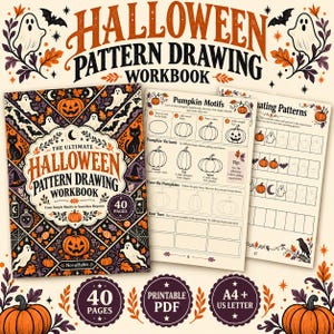 Può includere: Un quaderno di esercizi per disegnare motivi di Halloween con una copertina decorata da zucche arancioni, fantasmi bianchi, gatti neri e pipistrelli. Il libro contiene 40 pagine, è un PDF stampabile nei formati A4 e US Letter.