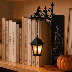 Mini Bookshelf Decor with Warm Light, Vintage Lantern Shelf Accent, Cozy Reader Book Nook Gift