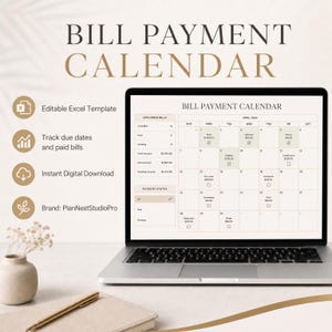 Bill Payment Calendar, Monthly Bills Tracker, Due Date Spreadsheet, Budget Template