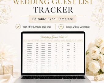 Gästeliste für die Hochzeit, RSVP-Tabelle, Speiseplaner, Vorlage für Hochzeitsgäste