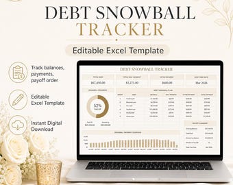 Debt Snowball Tracker, Debt Payoff Spreadsheet, Debt Planner Template, Money Tracker