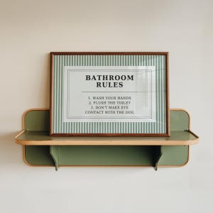Personalized Bathroom Rules Sign Pinstripe Art Custom Family Loo Print Funny House Rules Wall Decor Soft Stripe Powder Room Wall Art