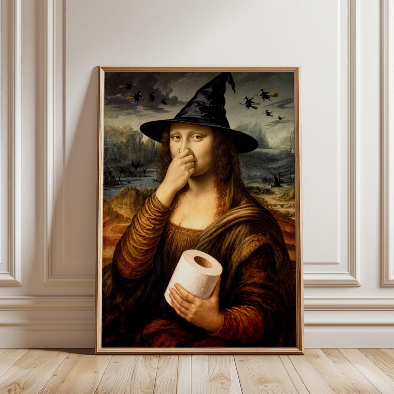 Funny Mona Lisa Witch Halloween Toilet Paper Parody Print Wall Art ...