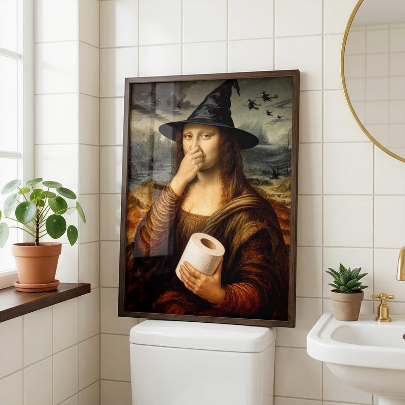 Funny Mona Lisa Witch Halloween Toilet Paper Parody Print Wall Art ...