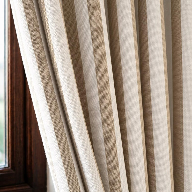 Structured Ivory Drape Beige and Ivory Striped Curtains, Textured Farmhouse Curtain Panels ...