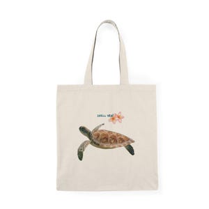 Sea Turtle Illustration Tote Bag | Shell Yeah, Floral Accent