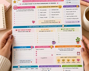 Planner voor een zondagse reset | Werkblad voor overweldigende situaties, brainstormsessie, voorbereiding op maandag (digitale download)
