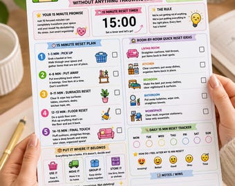 15 Minuten Home Reset Planner | Checklist voor opruimen, organiseren en schoonmaken (digitale download)