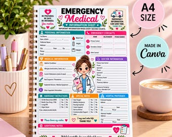 Informatieblad over medische noodgevallen | Persoonlijke gezondheidsplanner (digitale download)