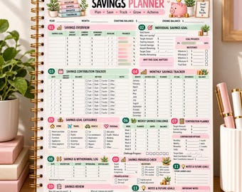 Savings Planner Printable: Monthly Goal Tracker, Financial Organizer (Digital Download)
