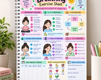Breathing Exercise Sheet Printable | Calm Anxiety & Stress Relief Tracker | Mindfulness Breathing Practice