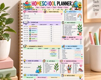 Homeschool Planner Printable, Daily Checklist, Lesson Plan, Academic Schedule (Digital PDF)