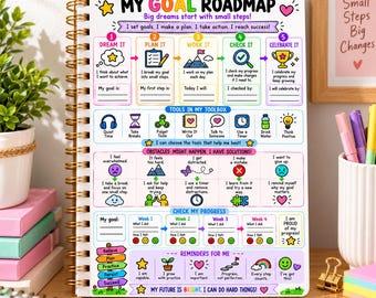 Printbare routekaart voor kinderdoelen: visuele planner van droom naar actie (digitale download)