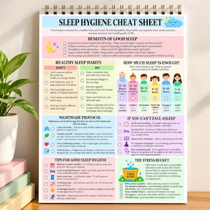 Póster con consejos prácticos sobre higiene del sueño, guía de hábitos saludables, protocolo para pesadillas (producto físico).