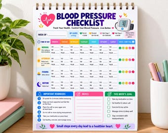 Lista de control de la presión arterial imprimible: registro semanal de salud y bienestar.