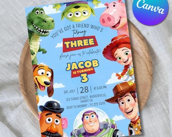 Invitación de cumpleaños de Toy Story editable para cualquier edad, invitación para fiesta de Toy Story, invitaciones de cumpleaños infantiles, plantilla editable de Canva (descarga digital)