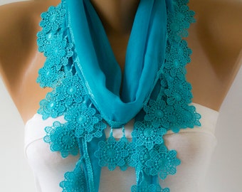 Blue Lace Scarf Blue Floral Lace Scarf  Floral Lace  Shawl Scarf Spring Scarf Summer Lace Scarf Gift forher Fashion Women Accessories DIDUCI
